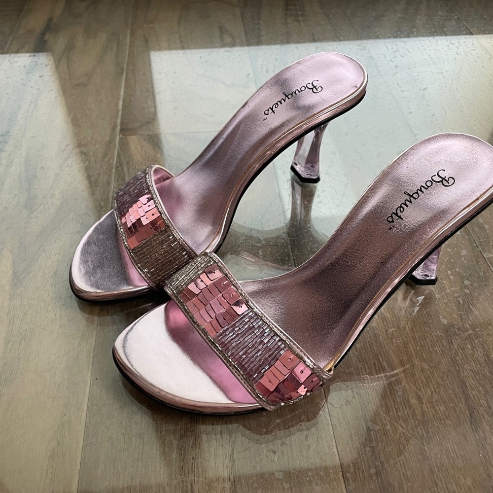Excellent Condition "Shyla" Acrylic & Sequined Mule Heels
